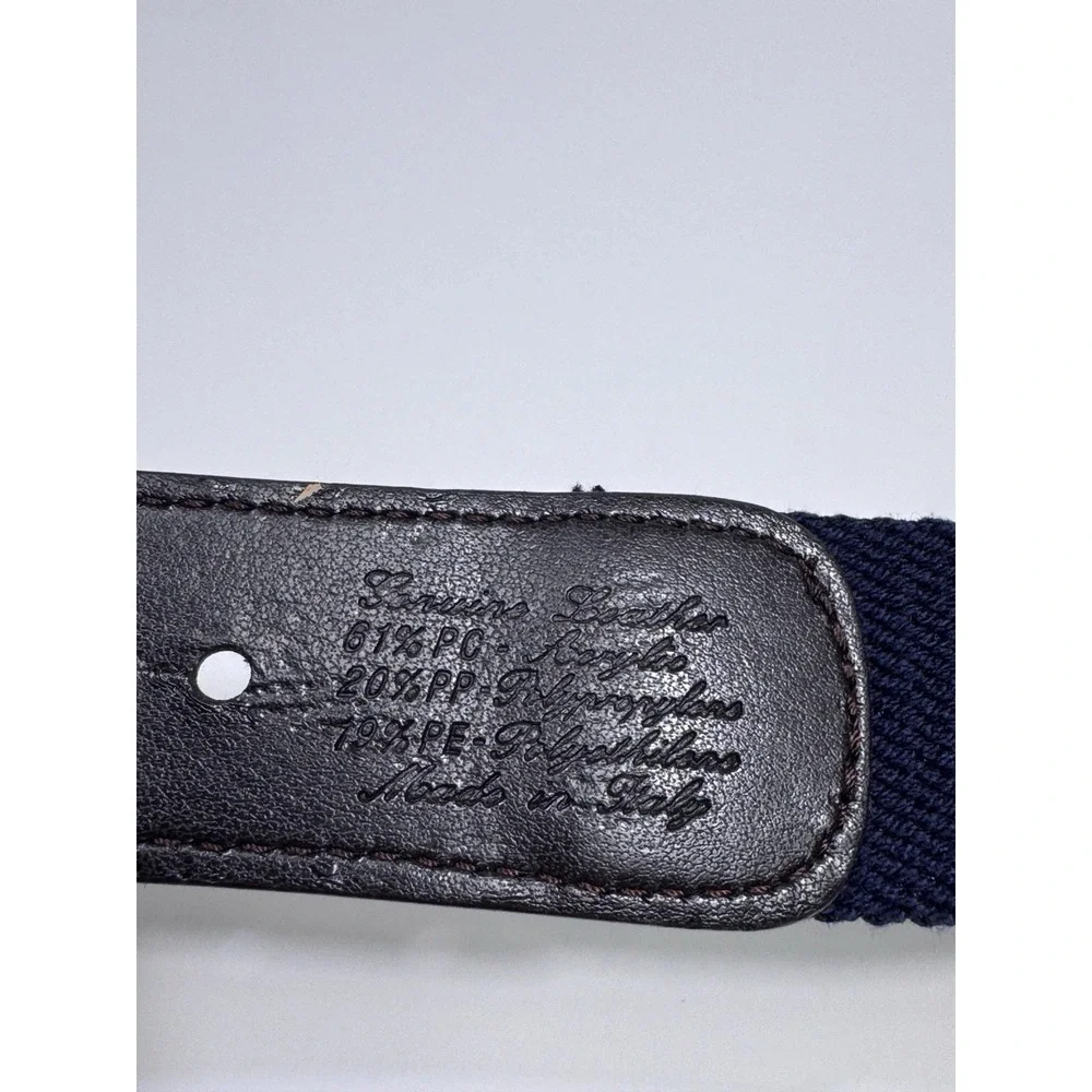 Brooks Brothers Belt Mens 38 Blue Leather Canvas Preppy Woven Made in Italy NWT